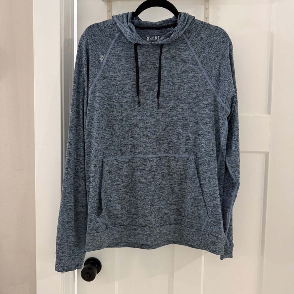 Rhone Reign Hoodie Mens Small Blue Space Dye Heathered Pullover Soft Cozy